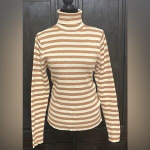 7 Love metallic brown & Cream turtleneck sweater- Size Large
